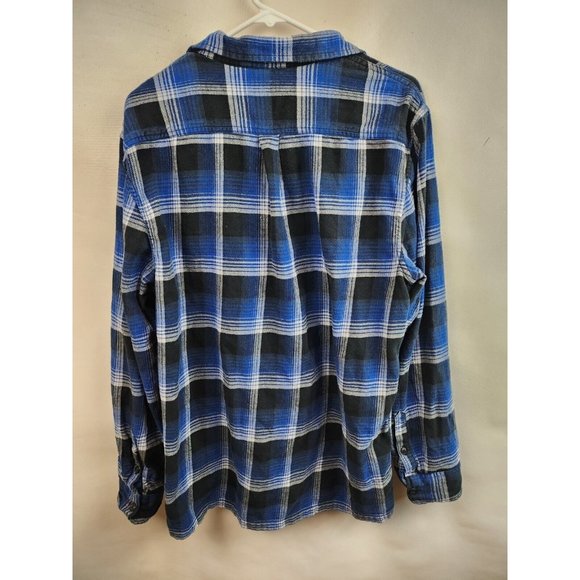 Vans off The Wall Blue Black Plaid Long Sleeve Button Up Flannel Shirt XL - Picture 6 of 8
